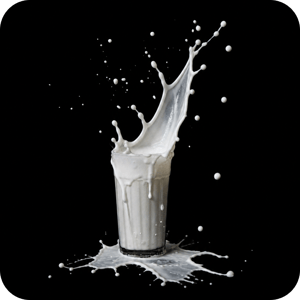 White protein shake splashes out of cup