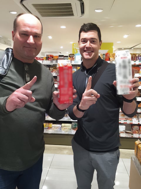 Jordan and Jerry holding Soymilk