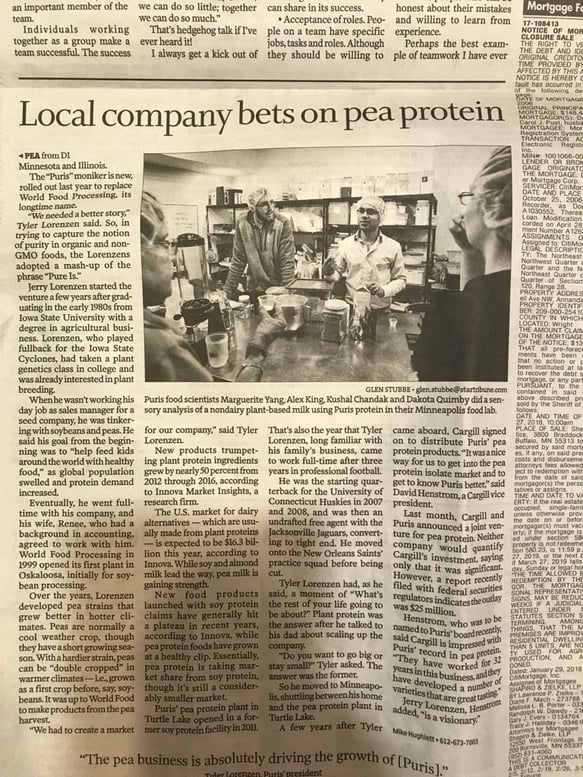 PURIS Star Tribune Newspaper Article