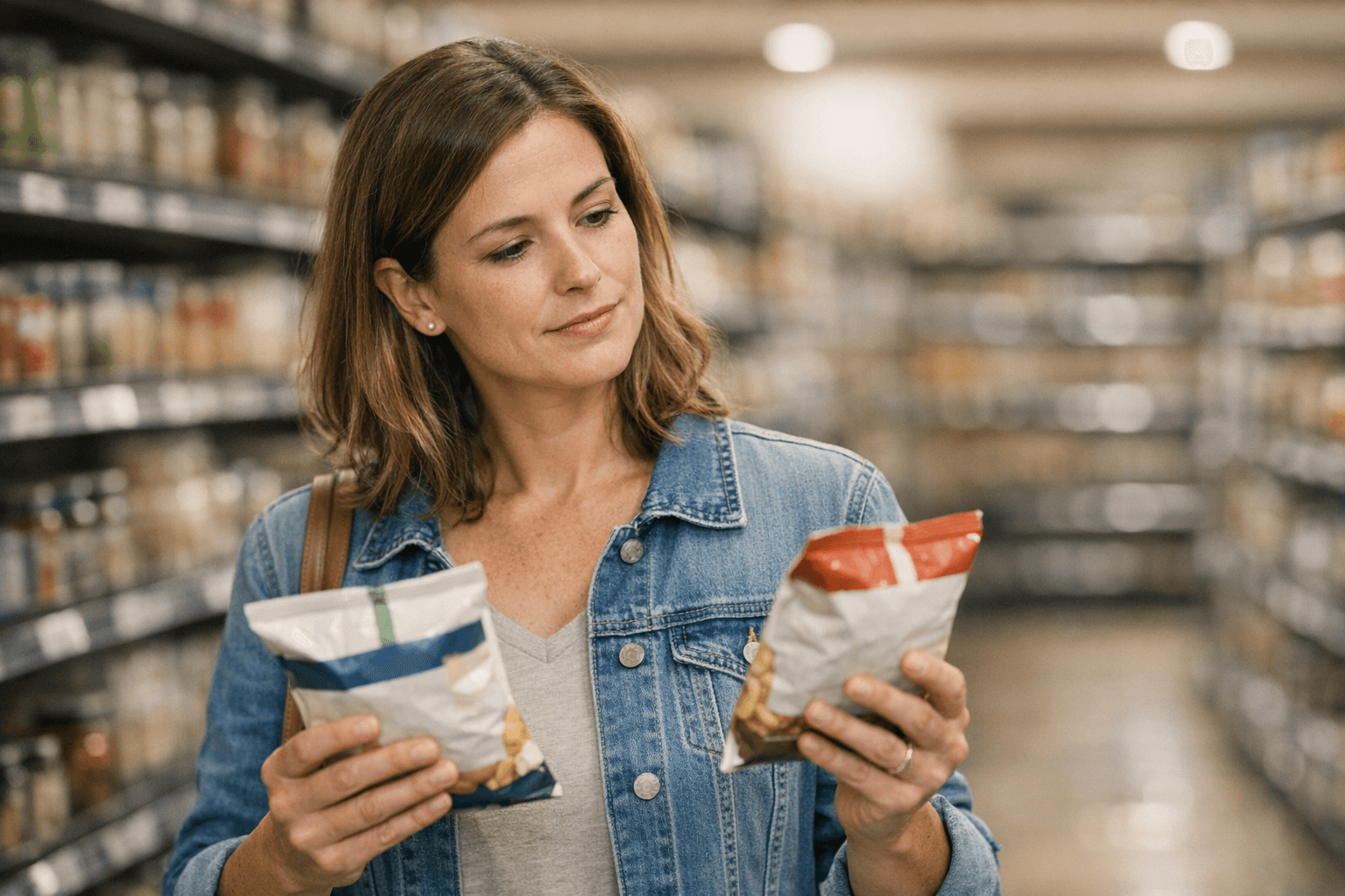 optimized-Woman Choosing Groceries at Store Checkout